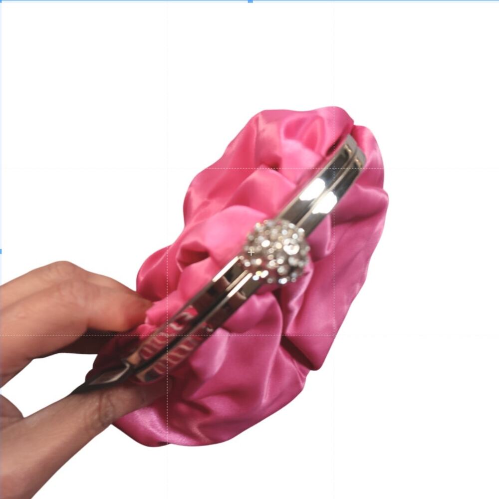 Pink Satin Clutch NWT Jeweled Handle Crossbody Chain Glam Bag - Picture 6 of 9